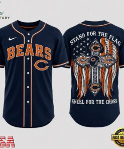 Chicago Bears NFL Stand For The Flag Kneel For The Cross Baseball Jersey Shirt , NFL Baseball Shirt Chicago Bears Nfl Stand For The Flag Kneel For The Cross Baseball Jersey Shirt