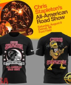 Chris Stapleton x Atlanta Falcons Mascot All American Road Show 2026 Black T Shirt, Trending Music 3D Tee Chris Stapleton X Atlanta Falcons Mascot All American Road Show 2026 Black T Shirt