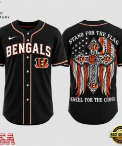 Cincinnati Bengals NFL Stand For The Flag Kneel For The Cross Baseball Jersey Shirt , NFL Baseball Shirt Cincinnati Bengals Nfl Stand For The Flag Kneel For The Cross Baseball Jersey Shirt