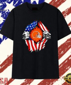 Cleveland Browns American flag ripped chest T Shirt, Trendy 2D Print Shirt Cleveland Browns American Flag Ripped Chest T Shirt