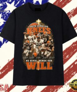 Cleveland Browns Faith Bends Our Knees Legends Signatures Football T Shirt, Trendy 2D Print Shirt Cleveland Browns Faith Bends Our Knees Legends Signatures Football T Shirt