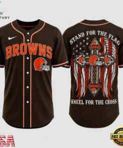Cleveland Browns NFL Stand For The Flag Kneel For The Cross Baseball Jersey Shirt , NFL Baseball Shirt Cleveland Browns Nfl Stand For The Flag Kneel For The Cross Baseball Jersey Shirt