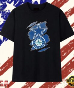 Dallas Cowboys and Seattle Mariners ripped logo T Shirt , Trendy 2D Print Shirt Dallas Cowboys And Seattle Mariners Ripped Logo T Shirt