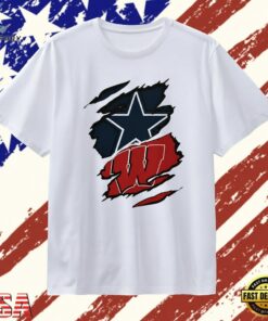 Dallas Cowboys and Wisconsin Badgers ripped skin logo T Shirt, Trendy 2D Print Shirt Dallas Cowboys And Wisconsin Badgers Ripped Skin Logo T Shirt