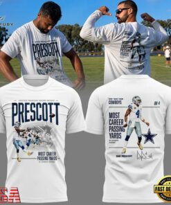 Dallas Cowboys DAK PRESCOTT Most Career Passing Yards T Shirt, Viral 3D Graphic Tee Dallas Cowboys Dak Prescott Most Career Passing Yards T Shirt