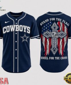 Dallas Cowboys NFL Stand For The Flag Kneel For The Cross Baseball Jersey Shirt , NFL Baseball Shirt Dallas Cowboys Nfl Stand For The Flag Kneel For The Cross Baseball Jersey Shirt