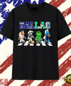 Dallas Rangers Cowboys Stars and Mavericks mascot road on corsswark T Shirt, Trendy 2D Print Shirt Dallas Rangers Cowboys Stars And Mavericks Mascot Road ON Corsswark T Shirt