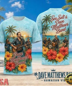 Dave Matthews Band Hawaiian Vibes Sunset Palm and Hibiscus 2026 3D Shirt , Trending Music 3D Tee Dave Matthews Band Hawaiian Vibes Sunset Palm And Hibiscus 2026 3D Shirt
