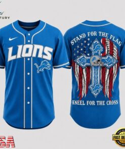 Detroit Lions NFL Stand For The Flag Kneel For The Cross Baseball Jersey Shirt , NFL Baseball Shirt Detroit Lions Nfl Stand For The Flag Kneel For The Cross Baseball Jersey Shirt