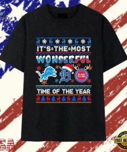 Detroit Sports Teams Logo Its The Most Wonderful Time Of The Year Christmas T Shirt , Trendy 2D Print Shirt Detroit Sports Teams Logo Its The Most Wonderful Time OF The Year Christmas T Shirt