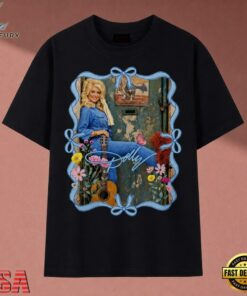 Dolly Parton Country Music Floral Ribbon Frame Vintage Graphic T Shirt, Music 2D Graphic Tee Dolly Parton Country Music Floral Ribbon Frame Vintage Graphic T Shirt