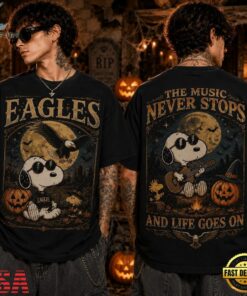 Eagles Snoopy Halloween The Music Never Stops 3D Shirt , Music Fans Shirt Eagles Snoopy Halloween The Music Never Stops 3D Shirt