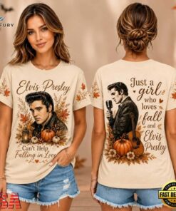 Elvis Presley Autumn Leaves Pumpkin Vintage Portrait Unisex 3D Shirt , Music Design T Shirt Elvis Presley Autumn Leaves Pumpkin Vintage Portrait Unisex 3D Shirt