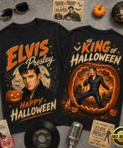 Elvis Presley Halloween Vintage Graphic Spooky Music Fan Shirt, Trending Music 3D Tee Elvis Presley Halloween Vintage Graphic Spooky Music Fan Shirt