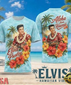 Elvis Presley Hawaiian Lei Retro Portrait 2026 3D Shirt , Trending Music 3D Tee Elvis Presley Hawaiian Lei Retro Portrait 2026 3D Shirt