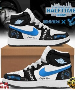 Eminem x Detroit Lions Signature Air Jordan 1 Hightop Shoes, Music AJ1 Sneakers Eminem X Detroit Lions Signature Air Jordan 1 Hightop Shoes