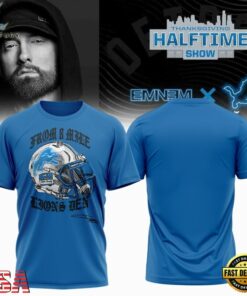 Eminem x Detroit Lions Signature Limited Edition Blue T Shirt , Trending Music 3D Tee Eminem X Detroit Lions Signature Limited Edition Blue T Shirt