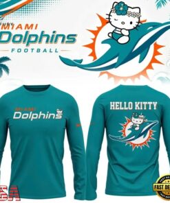 Exclusive Miami Dolphins x Hello Kitty 2026 Blue Long Sleeve Shirt , Music Design T Shirt Exclusive Miami Dolphins X Hello Kitty 2026 Blue Long Sleeve Shirt