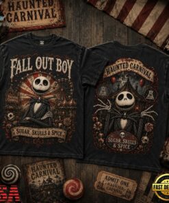 Fall Out Boy x Jack Skellington Haunted Carnival Halloween 3D Shirt , Trending Music 3D Tee Fall Out Boy X Jack Skellington Haunted Carnival Halloween 3D Shirt