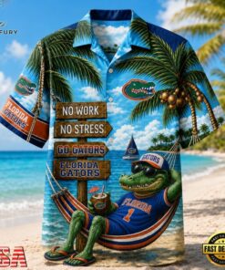 Florida Gators NCAA No Work No Stress Hawaiian Shirt , NCAA Team Hawaiian Shirt Florida Gators Ncaa NO Work NO Stress Hawaiian Shirt