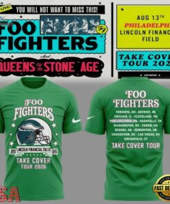 Foo Fighters x Philadelphia Eagles Take Cover Tour 2026 T Shirt , Trending Music 3D Tee Foo Fighters X Philadelphia Eagles Take Cover Tour 2026 T Shirt