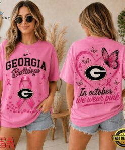 Georgia Bulldogs 2026 NCAA Pink October Breast Cancer Awareness Fan Pride Unisex T Shirt , NCAA 3D Graphic Tee Georgia Bulldogs 2026 Ncaa Pink October Breast Cancer Awareness Fan Pride Unisex T Shirt