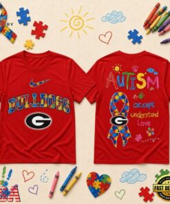 Georgia Bulldogs NCAA Autism Awareness Puzzle Ribbon T Shirt , NCAA 3D Graphic Tee Georgia Bulldogs Ncaa Autism Awareness Puzzle Ribbon T Shirt