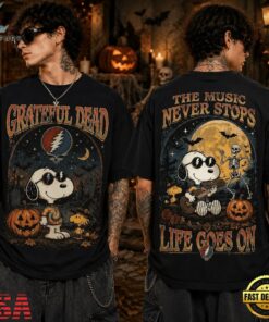Grateful Dead x Snoopy Halloween The Music Never Stops Vintage 3D Shirt , Music Fans Shirt Grateful Dead X Snoopy Halloween The Music Never Stops Vintage 3D Shirt
