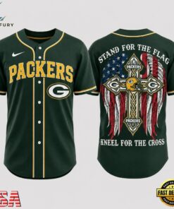 Green Bay Packers NFL Stand For The Flag Kneel For The Cross Baseball Jersey Shirt , NFL Baseball Shirt Green Bay Packers Nfl Stand For The Flag Kneel For The Cross Baseball Jersey Shirt
