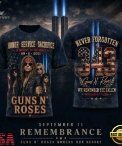 Guns N' Roses Remembering 911 343 Tribute Twin Towers Portrait 3D Shirt, Trending Music 3D Tee Guns N Roses Remembering 911 343 Tribute Twin Towers Portrait 3D Shirt
