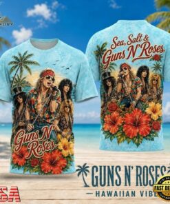 Guns N' Roses Tropical Palm Hibiscus Hawaiian 2026 3D Shirt , Trending Music 3D Tee Guns N Roses Tropical Palm Hibiscus Hawaiian 2026 3D Shirt