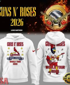 Guns N' Roses x St. Louis Cardinals World Tour 2026 Mascot White Deisgn Hoodie, Trending Music 3D Tee Guns N Roses X ST Louis Cardinals World Tour 2026 Mascot White Deisgn Hoodie