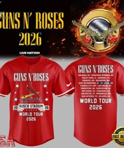 Guns N' Roses x St. Louis Cardinals World Tour 2026 Red Baseball Jersey, Music Artist Baseball Jersey Guns N Roses X ST Louis Cardinals World Tour 2026 Red Baseball Jersey