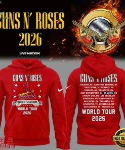 Guns N' Roses x St. Louis Cardinals World Tour 2026 Red Hoodie, Trending Music 3D Tee Guns N Roses X ST Louis Cardinals World Tour 2026 Red Hoodie