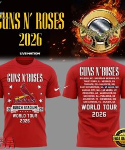 Guns N' Roses x St. Louis Cardinals World Tour 2026 Red T Shirt, Trending Music 3D Tee Guns N Roses X ST Louis Cardinals World Tour 2026 Red T Shirt