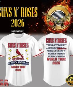 Guns N' Roses x St. Louis Cardinals World Tour 2026 White Baseball Jersey, Music Artist Baseball Jersey Guns N Roses X ST Louis Cardinals World Tour 2026 White Baseball Jersey