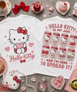 Hello Kitty Is My Jam Cute Pink Front and Back T Shirt, Trending Music 3D Tee Hello Kitty IS MY Jam Cute Pink Front And Back T Shirt