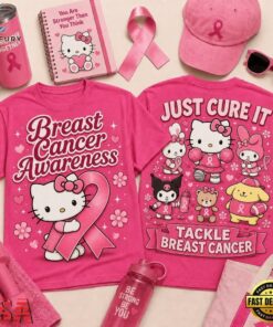 Hello Kitty Just Cure It Breast Cancer Awareness T Shirt, Trending Music 3D Tee Hello Kitty Just Cure IT Breast Cancer Awareness T Shirt