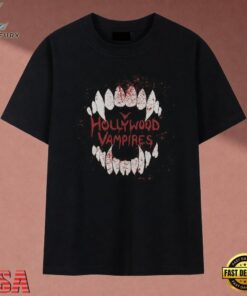 Hollywood Vampires Bloody Fangs Graphic Logo Rock T Shirt, Music 2D Graphic Tee Hollywood Vampires Bloody Fangs Graphic Logo Rock T Shirt