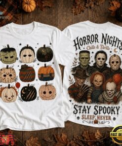 Horror Nights Classic Villains Two Sided Halloween T Shirt , Music Fans Shirt Horror Nights Classic Villains Two Sided Halloween T Shirt