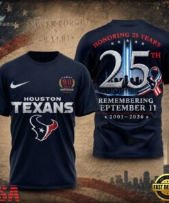 Houston Texans NFL Honoring 25 Years Remembering September 11 T Shirt, Sports Fans 3D Shirt Houston Texans Nfl Honoring 25 Years Remembering September 11 T Shirt