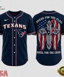 Houston Texans NFL Stand For The Flag Kneel For The Cross Baseball Jersey Shirt , NFL Baseball Shirt Houston Texans Nfl Stand For The Flag Kneel For The Cross Baseball Jersey Shirt