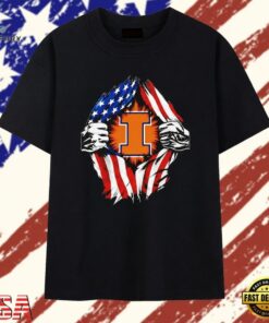 Illinois Fighting Illini American flag chest rip T Shirt, Trendy 2D Print Shirt Illinois Fighting Illini American Flag Chest Rip T Shirt