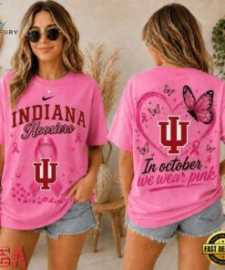 Indiana Hoosiers 2026 NCAA Pink October Breast Cancer Awareness Fan Pride Unisex T Shirt , NCAA 3D Graphic Tee Indiana Hoosiers 2026 Ncaa Pink October Breast Cancer Awareness Fan Pride Unisex T Shirt