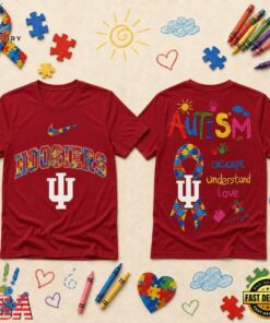 Indiana Hoosiers NCAA Autism Awareness Puzzle Ribbon T Shirt , NCAA 3D Graphic Tee Indiana Hoosiers Ncaa Autism Awareness Puzzle Ribbon T Shirt