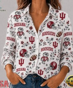 Indiana Hoosiers NCAA College Spirit Blossoms Women Casual Shirt, Trendy NCAA Women Shirt Indiana Hoosiers Ncaa College Spirit Blossoms Women Casual Shirt
