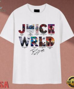 Juice WRLD 999 Album Title Collage Signature Tribute T Shirt, Music 2D Graphic Tee Juice Wrld 999 Album Title Collage Signature Tribute T Shirt