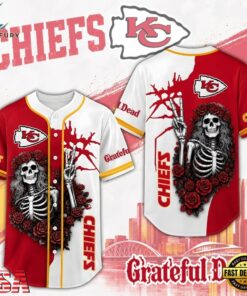 Kansas City Chiefs NFL Game Day Grateful Dead Baseball Jersey Shirt, NFL Baseball Shirt Kansas City Chiefs Nfl Game Day Grateful Dead Baseball Jersey Shirt