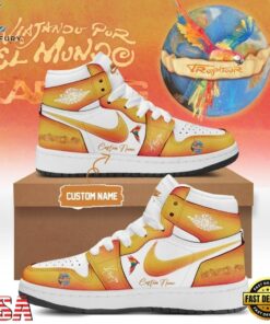 Karol G VIAJANDO POR EL MUNDO TROPITOUR Signed 2026 Orange Air Jordan 1 Shoes , Music Shoes Karol G Viajando Por EL Mundo Tropitour Signed 2026 Orange Air Jordan 1 Shoes
