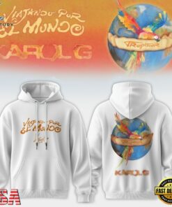 Karol G VIAJANDO POR EL MUNDO TROPITOUR White Hoodie , Music Design T Shirt Karol G Viajando Por EL Mundo Tropitour White Hoodie